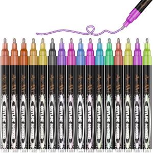 imageAen Art Double Line Markers Outline Pens Squiggles Shimmer Outline Marker Set 16 Colors Doodle Shimmer Pen for Drawing Making Card Craft Project