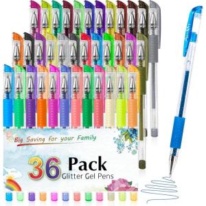 imageAen Art Glitter Gel Pens for Adult Coloring Books 36 Colors Gel Marker Set Colored Pen with 40 More Ink for Kids Drawing Doodling Crafts and Taking Note36 Colors