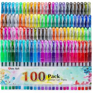 imageGlitter Gel Pens 100 Color Glitter Pen Set for Making Cards 30 More Ink Neon Glitter Gel Marker for Adult Coloring Books Journaling Crafting Doodling DrawingMulticolor