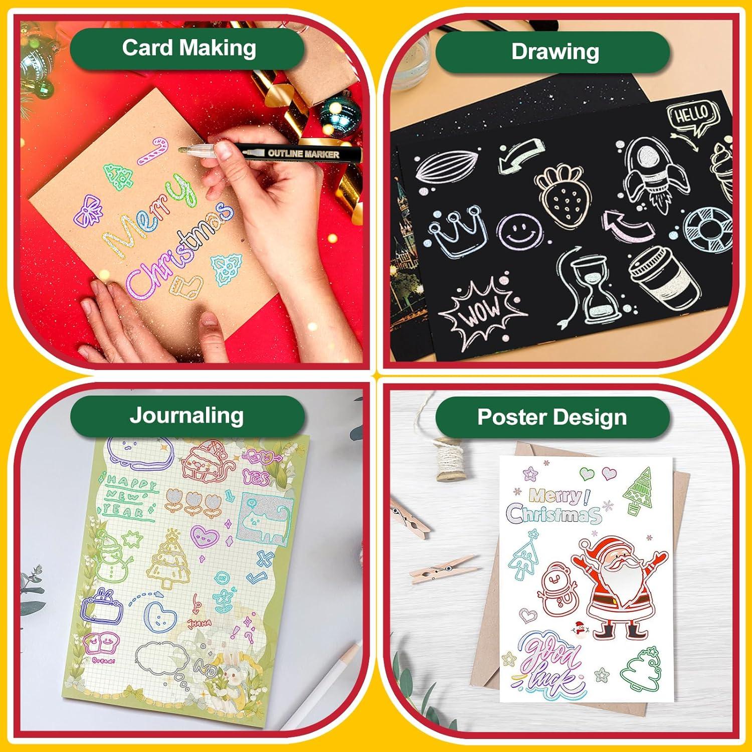 imageAen Art 12 Glitter Markers Outline Shimmer Pens Christmas Stocking Stuffers for Teen Metallic Coloring Pens Gift Arts Craft Supplies for DIY