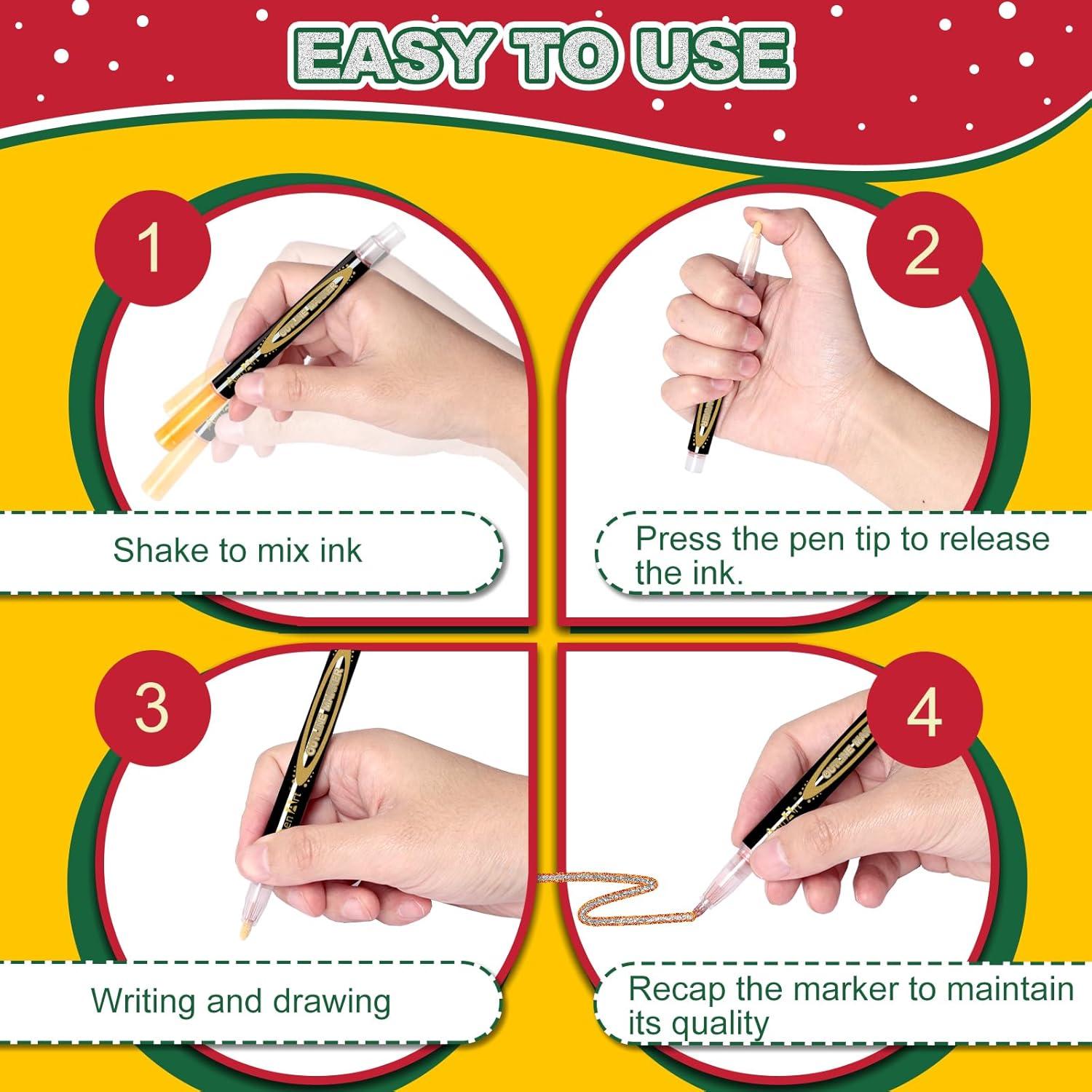 imageAen Art 12 Glitter Markers Outline Shimmer Pens Christmas Stocking Stuffers for Teen Metallic Coloring Pens Gift Arts Craft Supplies for DIY