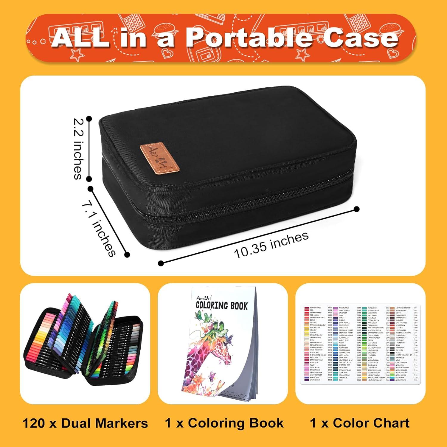 image120 Colors Dual Tip Brush Pens Art Markers for Adult Coloring Books Artist Drawing Sketch Markers Set with Fine ampamp Brush Tip120 Colors