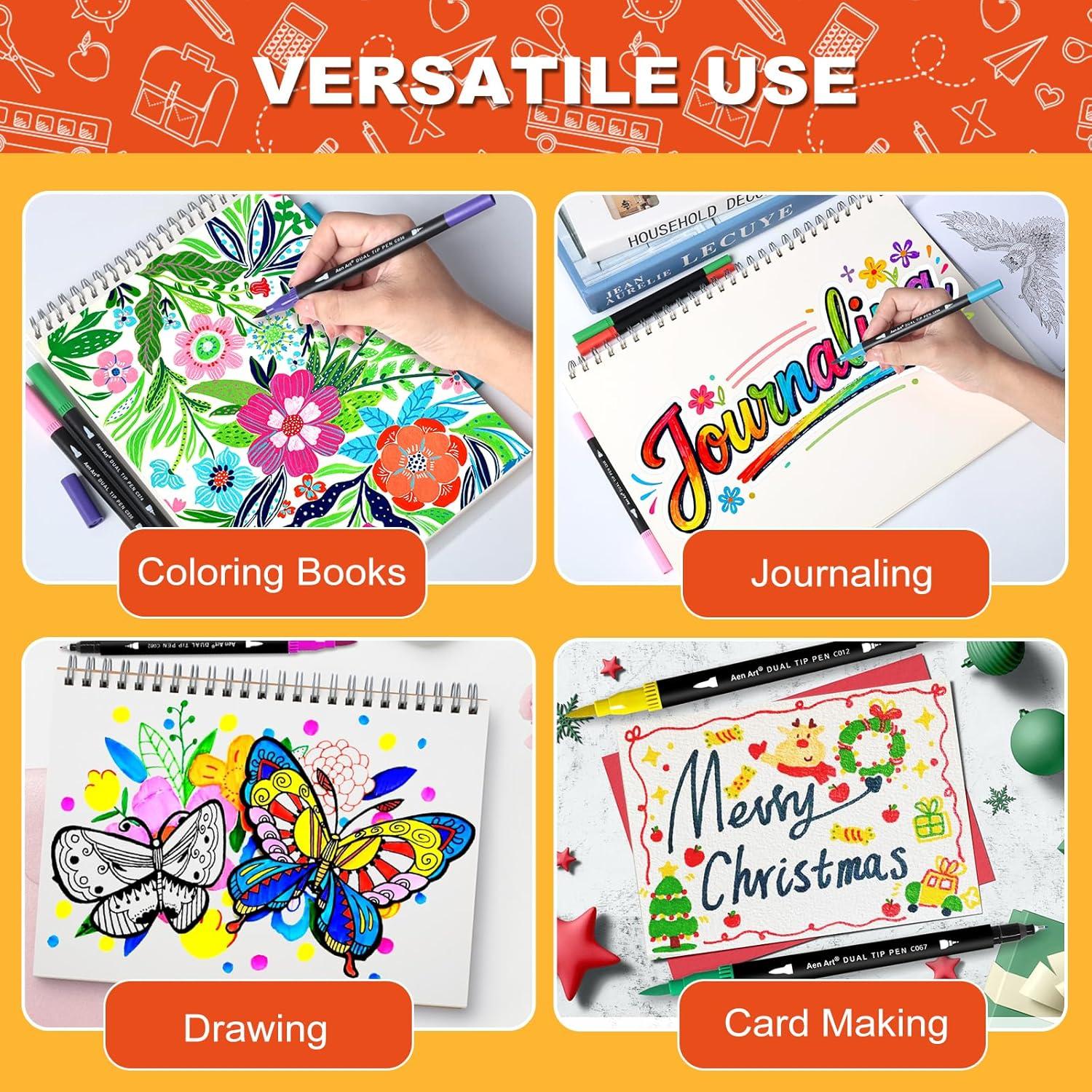 image120 Colors Dual Tip Brush Pens Art Markers for Adult Coloring Books Artist Drawing Sketch Markers Set with Fine ampamp Brush Tip120 Colors