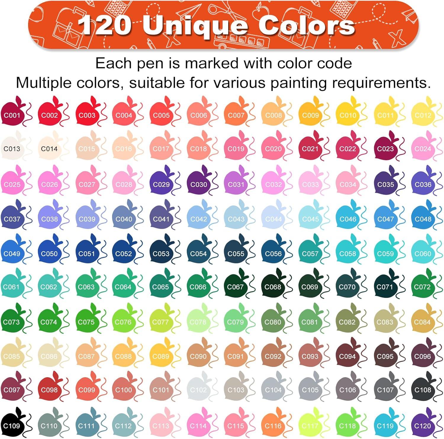 image120 Colors Dual Tip Brush Pens Art Markers for Adult Coloring Books Artist Drawing Sketch Markers Set with Fine ampamp Brush Tip120 Colors