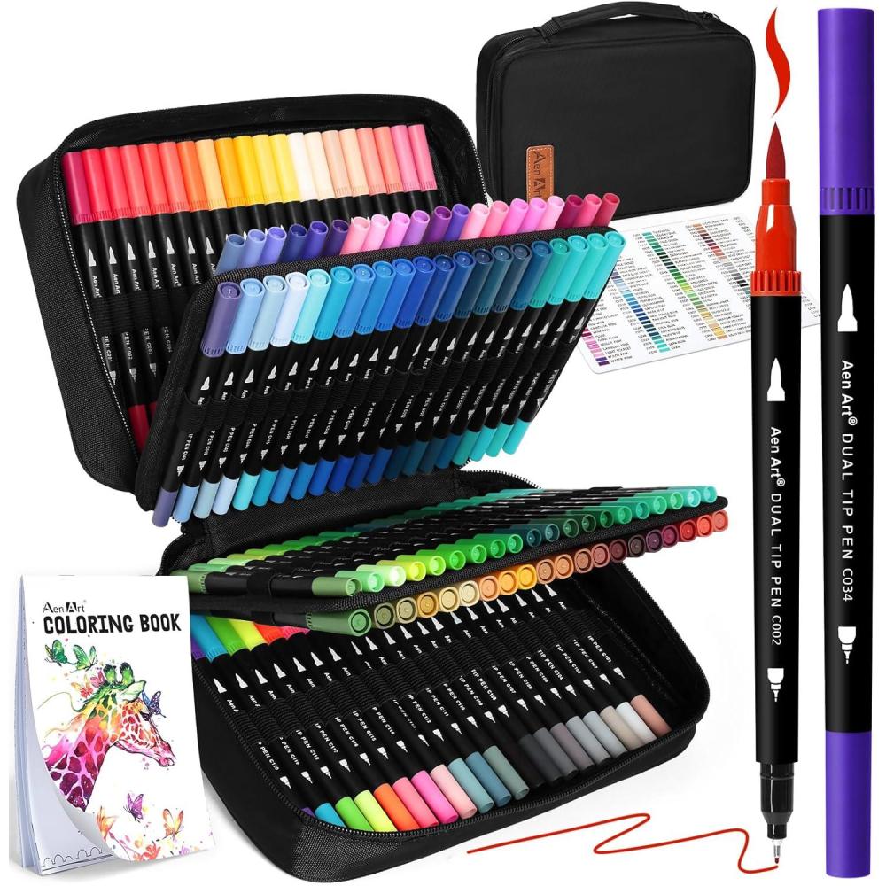 image120 Colors Dual Tip Brush Pens Art Markers for Adult Coloring Books Artist Drawing Sketch Markers Set with Fine ampamp Brush Tip120 Colors