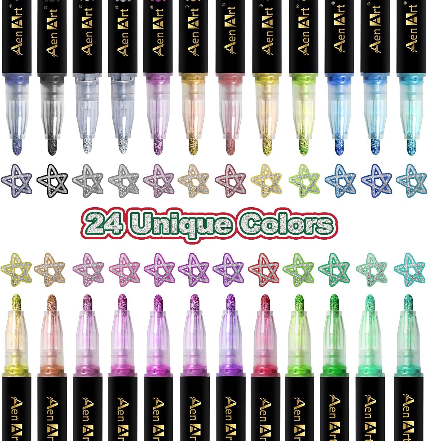 imageAen Art 24 Colors Outline Glitter Markers Shimmer Metallic Pens Christmas Stocking Stuffer for Teen Girl Great Gift for Artists and Craft Lovers