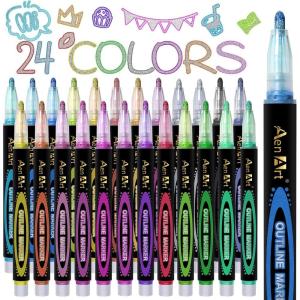imageAen Art 24 Colors Outline Glitter Markers Shimmer Metallic Pens Christmas Stocking Stuffer for Teen Girl Great Gift for Artists and Craft Lovers